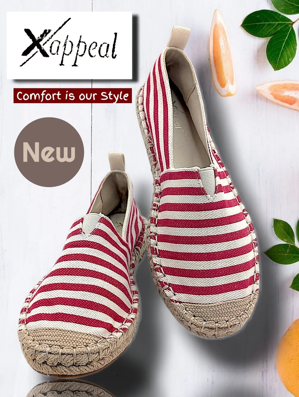 Brand-New Xappeal Maisie Sz 6M Red & White Natural Jute Espadtille With Pull-Tab